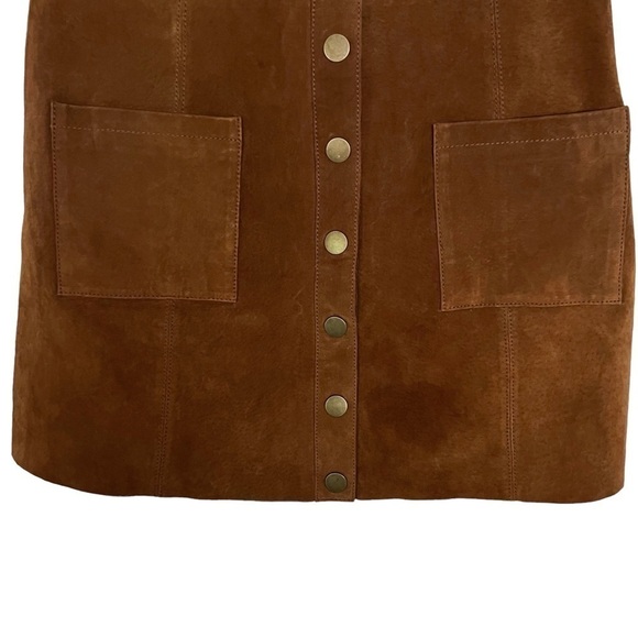 Tobi Tan Brown 100% Suede Leather A Line Mini Skirt NWT Large - Picture 5 of 12